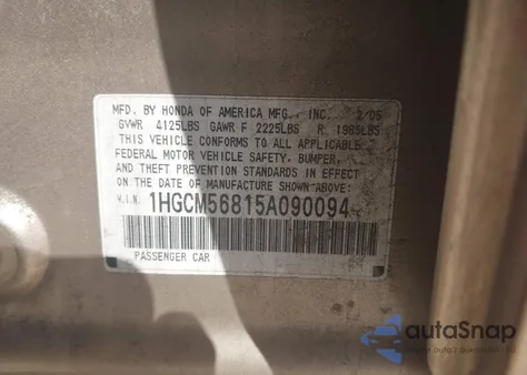 2005 Honda Accord 2.4 Ex из США, поврежденный, VIN 1HGCM56815A090094